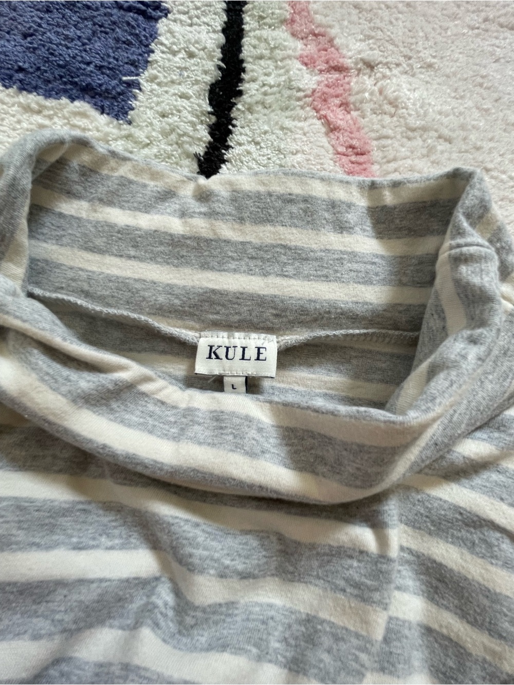 Kule Breton striped turtleneck light grey and white 100% cotton Large L - Picture 4 of 6